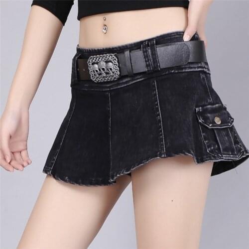 2020 New Korean Fashion Denim Miniskirt Sexy Stretch Pack Hip Wash Black Half Low Waist Skinny Umbrella Skirt DQ938