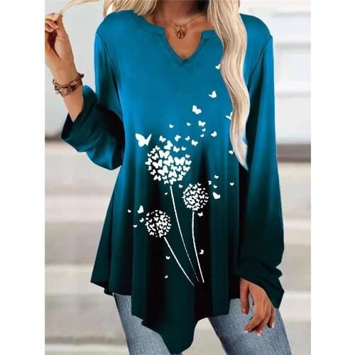 2021 Autumn Fashion Womens Printing Temperament Zipper Collar V Neck Long-Sleeved T-Shirt Women Clothing 2021 New Hot Sale