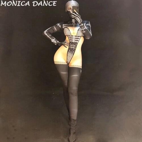 Halloween Costumes Women Gangster Sexy Stage Jumpsuit 3D Printing Personality Bodysuit Nightclub Party Stage Wear Dance Costumes