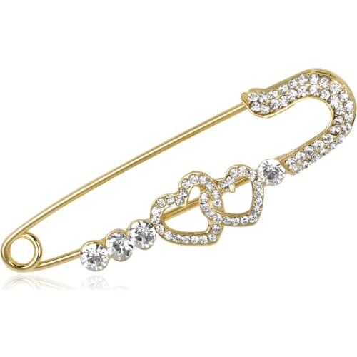 1pc crystal heart metal brooches and pins Alloy rhinestone jewelry small curved needle pin for women gift