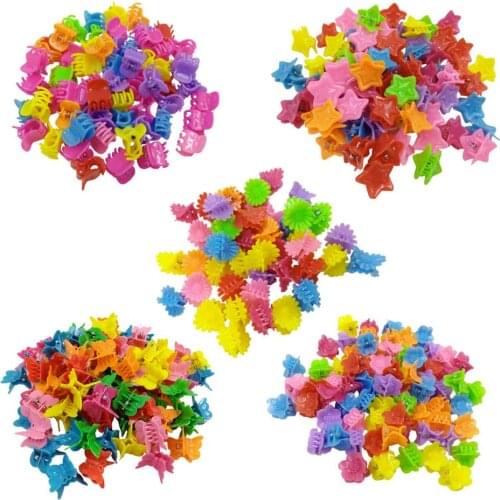 100Pcs/lot Fashion Small Hair Claws Cute Candy Color Flower Star Hairpins Baby Hair Accessories for Girls Plastic Hair Clips