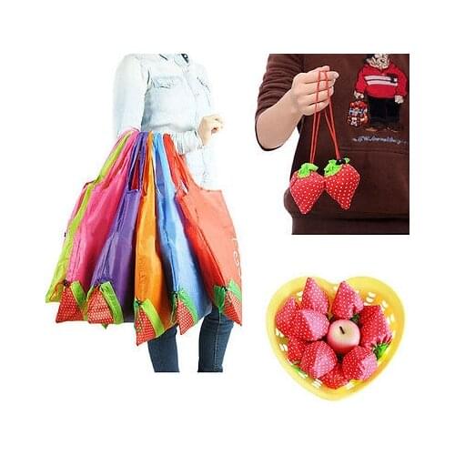 2021 Large Strawberry Eco Shopping Travel Tote Bag Folding Reusable Grocery Nylon Bag Black/Red/Blue/Orange/Yellow/Pink/Green