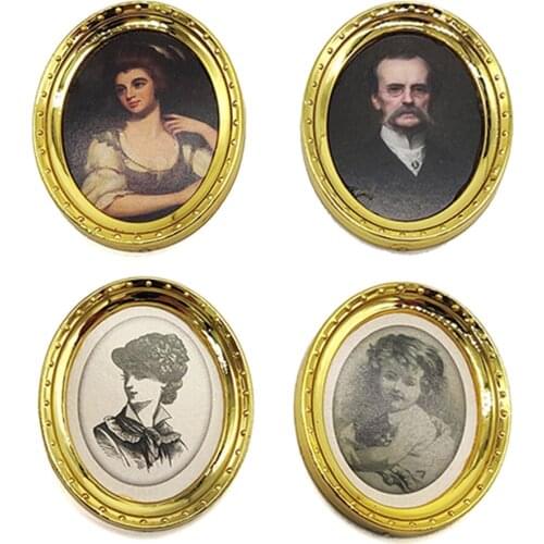 4 Pcs Mini Metal Oval Picture Frame Photo Frame for 1:12 Dollhouse Living Room