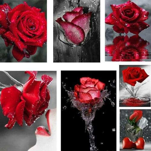 5D DIY Diamond Painting Embroidery Red Rose Beautiful Flower Photo Cross Stitch Kits Rhinestone Mosaic Home Decor Loving Gift