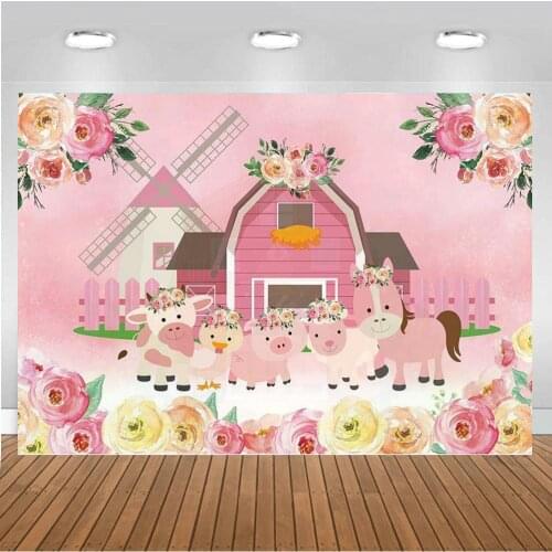 Pink Farm Scenery Backdrop Photography Background Photo Booth Studio Decor