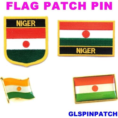 Niger FLAG Patch Rectangle Lapel Pin iron-on embroidered applique Hook Loop Badge