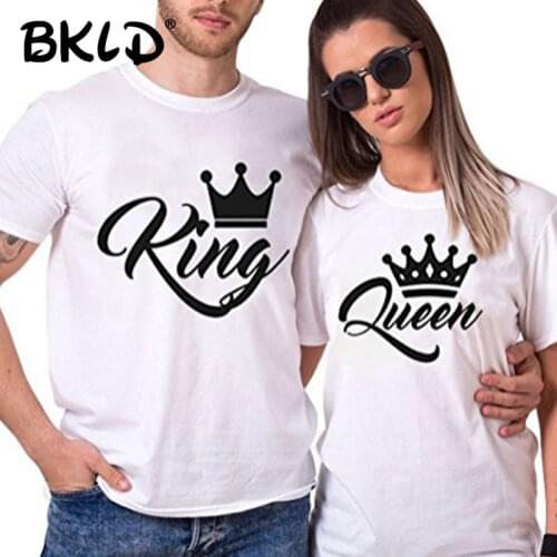 BKLD 2018 Summer Fashion King Queen Crown Letters Print T-Shirt Men Women Valentine Shirt Casual Funny Couples T Shirt Matching