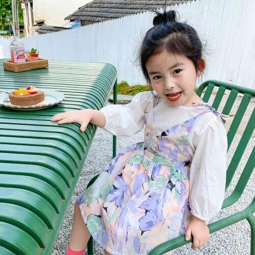 Toddler Girl Sets Fashion Printing T-shirt Strap Dress Autumn Baby Girl Clothes Long Sleeve Girls Dress Set 2 3 4 5 6 Years