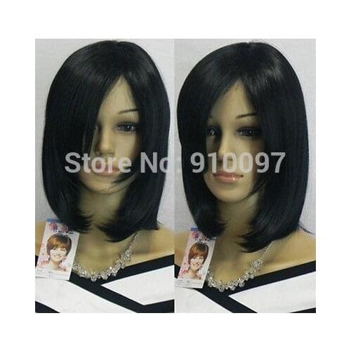 LHX002088P&P>SHOT! New Medium black straight cosplay wig