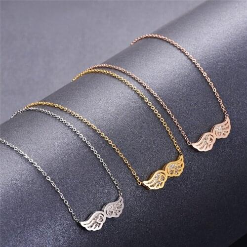 Martick Romantic Shine Crystal Angle Wings Pendant Necklace Link Chain Necklace Fashion Jewelry For Women P87