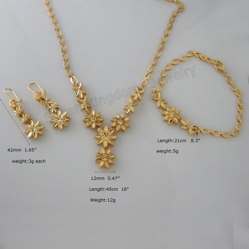 MIN ORDER ONE PIECE YELLOW GOLD GP OVERLAY VIVID FLOWER PATTERN EARRING BRACELET NECKLACE SET SIZE PLEASE CHECK PICTURE