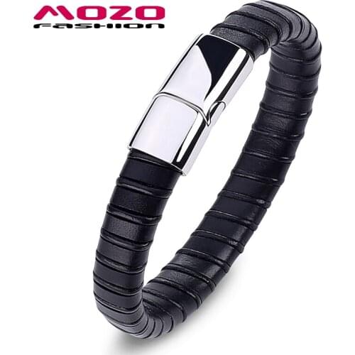 Fashion Men Braided Leather Rope Stainless Steel Magnetic Buckle Bracelets & Bangles Male Jewelry PS2022H