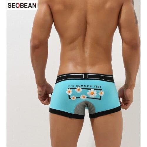 SEOBEAN Mens Underwear U-pouchbag Push Up Fashion Comfortable Cotton Breathable Small Wrinkle Lace Flower Boxers