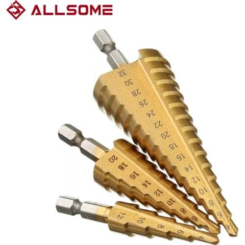 3PCS Hss Step Drill Bit Set Cone Hole Cutter Taper Metric 4 - 12 / 20 / 32mm 1 / 4 "titanium Coated Metal Hex Core Drill Bits