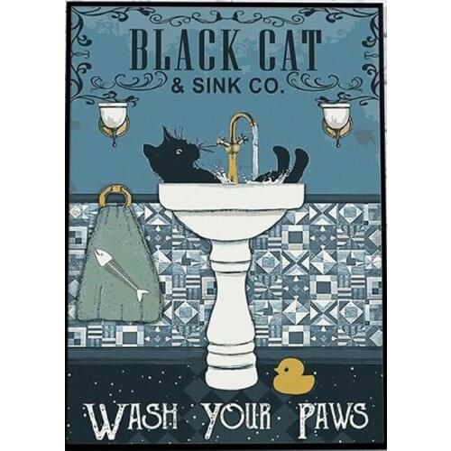 Black Cat Wash Your Paws Wall Artwork Home Decoration Painting Print Modern Posters Canvas Cuadros Modular Picture For Gift