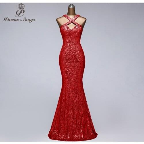 New sexy red color sequin evening dresses vestido de festa prom gowns vestidos elegante party night dress sukienki wizytowe
