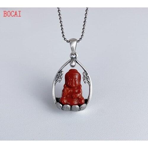 New 925 Sterling Silver Little Buddha South Red Agate Pendant Maitreya Buddha Laughing Buddha Jewelry