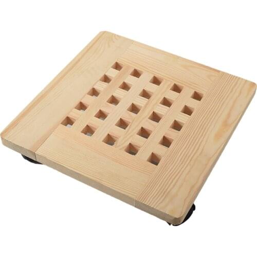 Plant Stand Rolling Wooden Planter Tray Gardening With Wheels Round Mobile Garden Tool Pot Receptacle