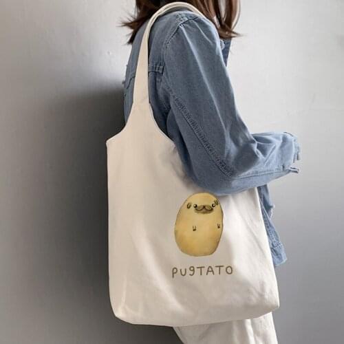 Women Canvas Casual Shoulder Bag Reusable Shopping Bag Large Folding Tote Eco Foldable Potatoes Funny Print Bags Canvas Handbag