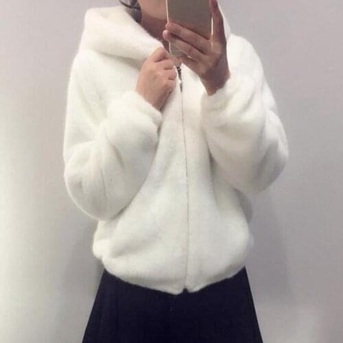 Rabbit Imitation Fur Winter Soft Mink Faux Fur Coat Warm Artificial Fur Hooded Plus Size 2021 Fashion Women Jacket White Black