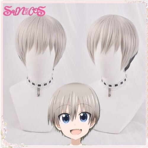SUNXXCOS Uzaki-chan Wants to Hang Out! Hana Uzaki Cosplay Wigs short grey Synthetic Hair Free Wig Cap