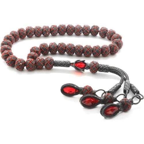 Tesbihane Handwork Sphere Cut Big size Red-Gray 1000 Sterling Silver Kazaz Rosary