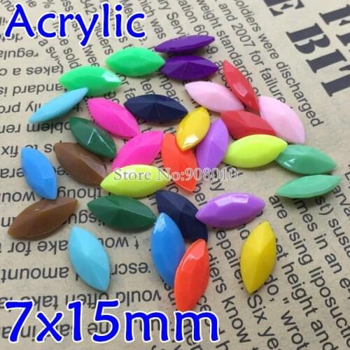 TopStone 100pcs 7x15mm Horse Eye various colors Marquise Acrylic solid candy pointed back Fancy Stone