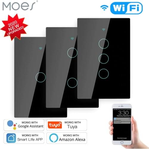 Smart Glass Panel Switch Smart Life/Tuya App Multi-Control Association, Voice Control with Alexa,Google Home,1/2/3 Gang Black