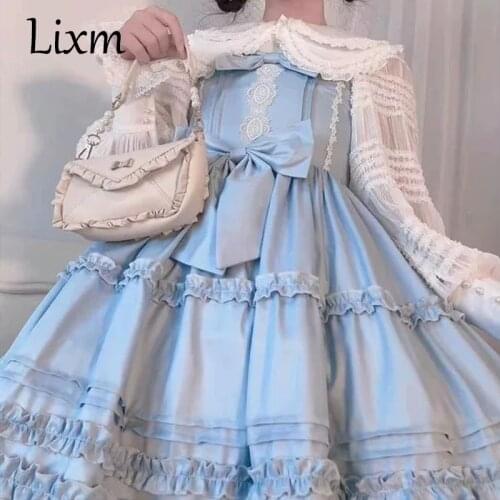 Victorian Sweet Kawaii Lolita Berlin Girl Lolita Cute Vintage Jsk Sleeveless Bow Lace Princess Tea Party Dresses