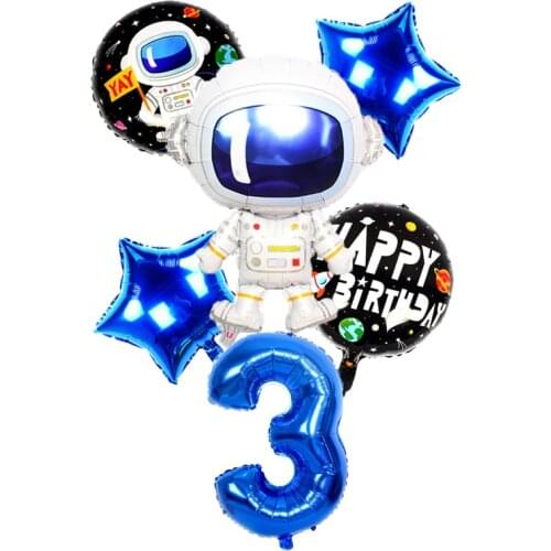 6Pcs blue Number Foil Birthday Balloons 1st Birthday Festival Party anniversary Kids Balloons Outer Space Party Helium Balloon