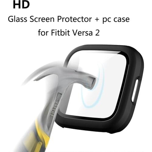 Screen Protector for Fitbit Versa 2 case Hard PC and Slim Tempered Glass Screen Protect Full Cover case for Fitbit Versa2 cases