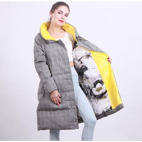 Women new style long stand collar duck down jackets female fashion warm loose slim clothes lady popular winter over knee jackets
