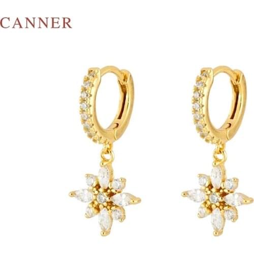 CANNER Real 925 Sterling Silver Earrings For Women White Snowflake Pendant Earrings Hoops Zircon Diamond Jewelry Pendientes
