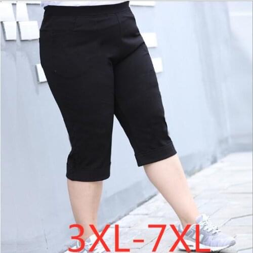 New summer plus size cropped shorts for women casual loose elastic waist large size womens capri black 3XL 4XL 5XL 6XL 7XL