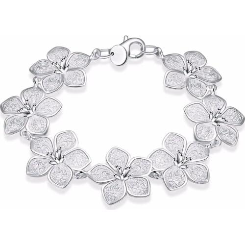LQ-H317 Lose Money Gifts Free Shipping Wholesale Silver Plated Bracelet For Ladies Silver Fashion 925 Jewelry Flower Bracelet