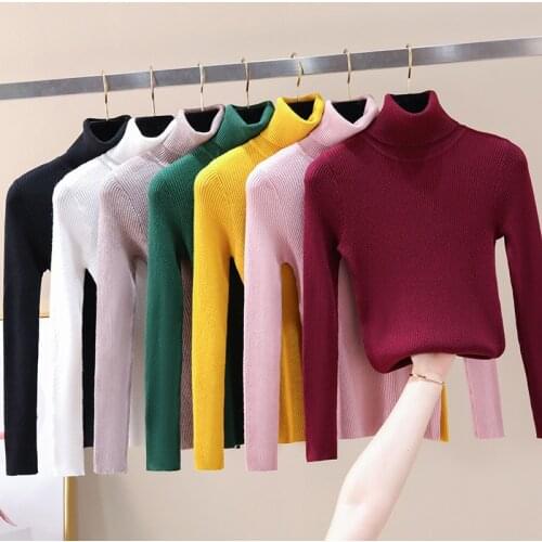 NORMOV Women Knitted Turtleneck Sweater Casual Soft Polo-Neck Jumper Fashion Slim Femme Elasticity Pullovers 2019 Autumn Winter