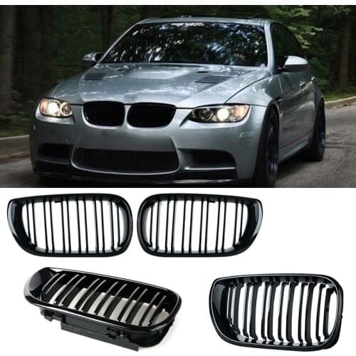 2Pcs Car Style Gloss Black Front Kidney Double Slat Grill Grille for BMW E46 4 Door 4D 3 Series 2002-2005
