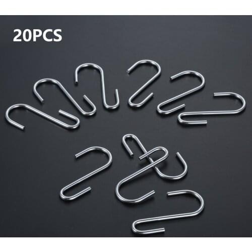 20pcs S-shaped Heavy Duty Hook Double Head 63*3.5mm Kitchen Bathroom Storage Hanging Pan/Pot/Coffee Mug/Bag/Towel/Mask/Hat/Coat