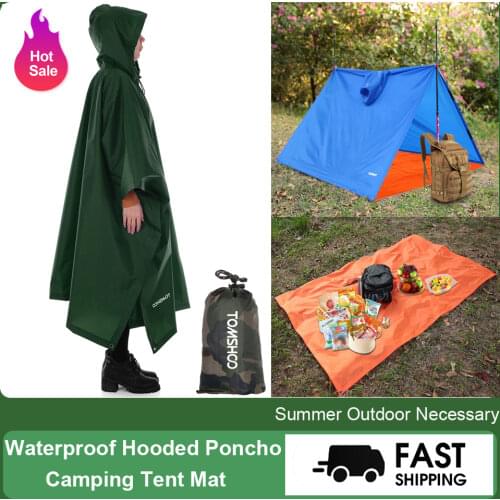 3 in 1 Raincoat Backpack Rain Cover Rain Coat Hood Hiking Cycling Rain Cover Poncho Raincoat Waterproof Outdoor Camping Tent Mat