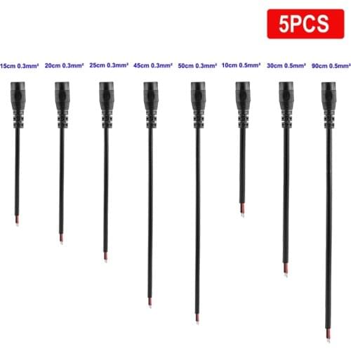 5pcs DC Power Pigtail Cable 0.3/0.5mm2 5.5x2.1mm Female Jack Cord DC Adapter Connector For LED Strip Light Moniter Power Supply