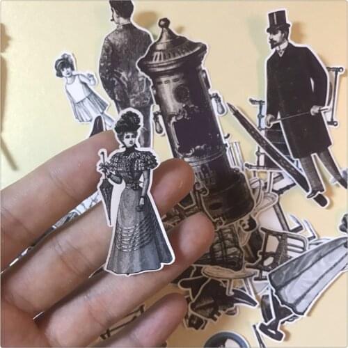 50Pcs Vintage Black White Character Stickers DIY Scrapbooking Album Journal Crafts Decorative Stickers Package DIY Photo Albums