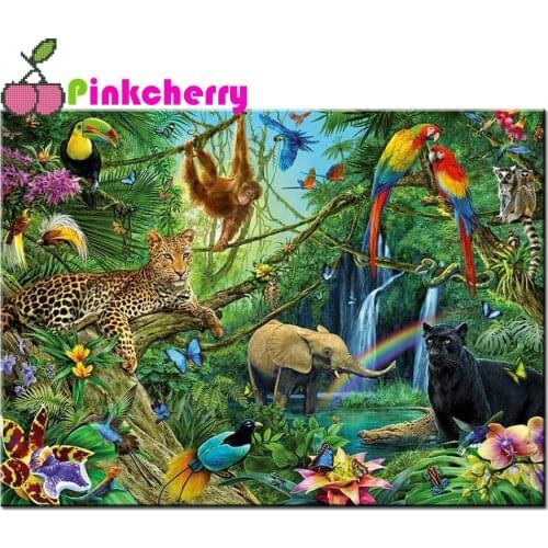 Large size Diamond Painting Safari friend Landscape Diamond Mosaic Full Diamond Embroidery Sale Lion Panda Tiger Bear k328