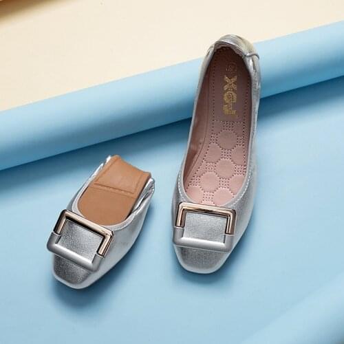 Metalic Buckle Shoes Ladies Roll-Up Moccasins Comfy Flats Shoes Women Foldable Loafers Antiskid Slip On Silver Ballet Girl Shoes