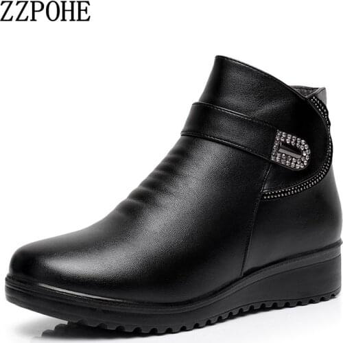 ZZPOHE Winter Women Shoes Woman Fashion Genuine Leather Flat Snow Boots Mother Soft Comfortable Warm Ankle Boots free shipping