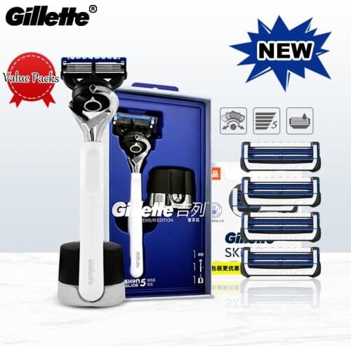 Gillette Fusion 5Layers Skin Sensitive Men Chrome & Razor Stand Limited Edition Original Razor Gift Pack Replacement Razor Blade