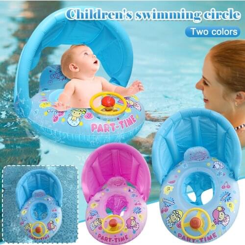 Baby Pool Float Toys Baby Relaxing Swim With Awning Float Infant Pool Children Swimming Trainer Waist Float For Kids 2021