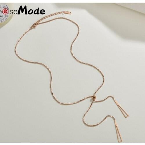 ELSEMODE Geometric Shape Necklace Stainless Steel Rose Gold Fashion Simple Women Jewelery Gift
