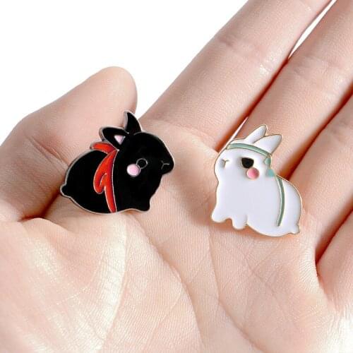 Enamel pin black and white rabbit brooch bag clothes lapel pin badge cartoon animal jewelry gift
