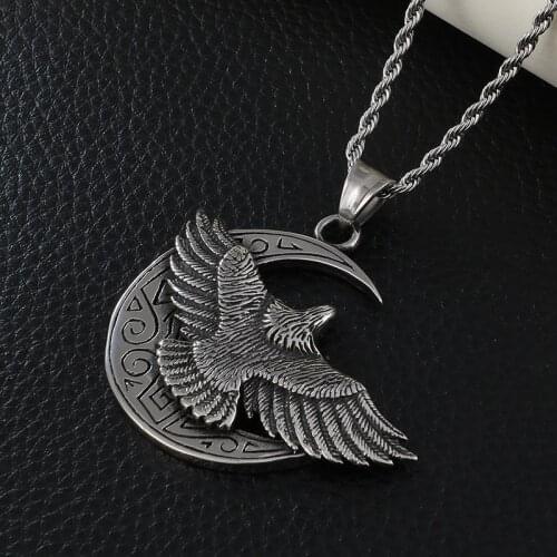 European and American titanium steel retro eagle flying animal pendant stainless steel curved moon jewelry