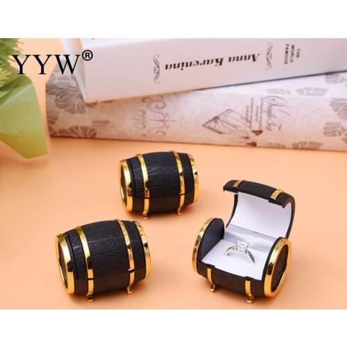 1pc Classic Jewelry Display Case Black With Gold Color Rings Earring PU leather Beer Barrel Storage Velvet Box Gift Creative Hot